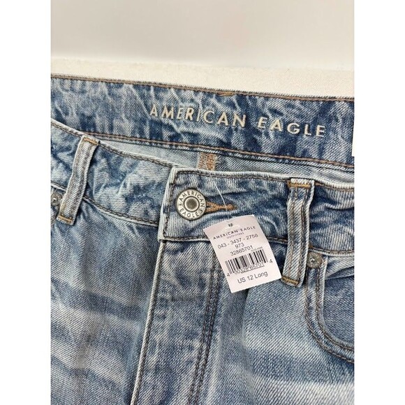 American Eagle Jeans Womens 12 Long Blue Hi Rise Tomgirl Light Wash Ripped Denim - Picture 5 of 9